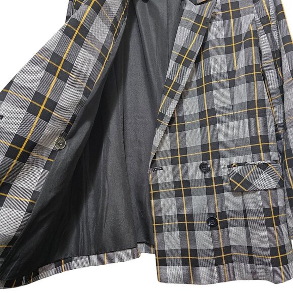 Forever 21 Women's Double-Breasted Plaid Blazer Size Medium Black/White With Yel - Picture 7 of 13